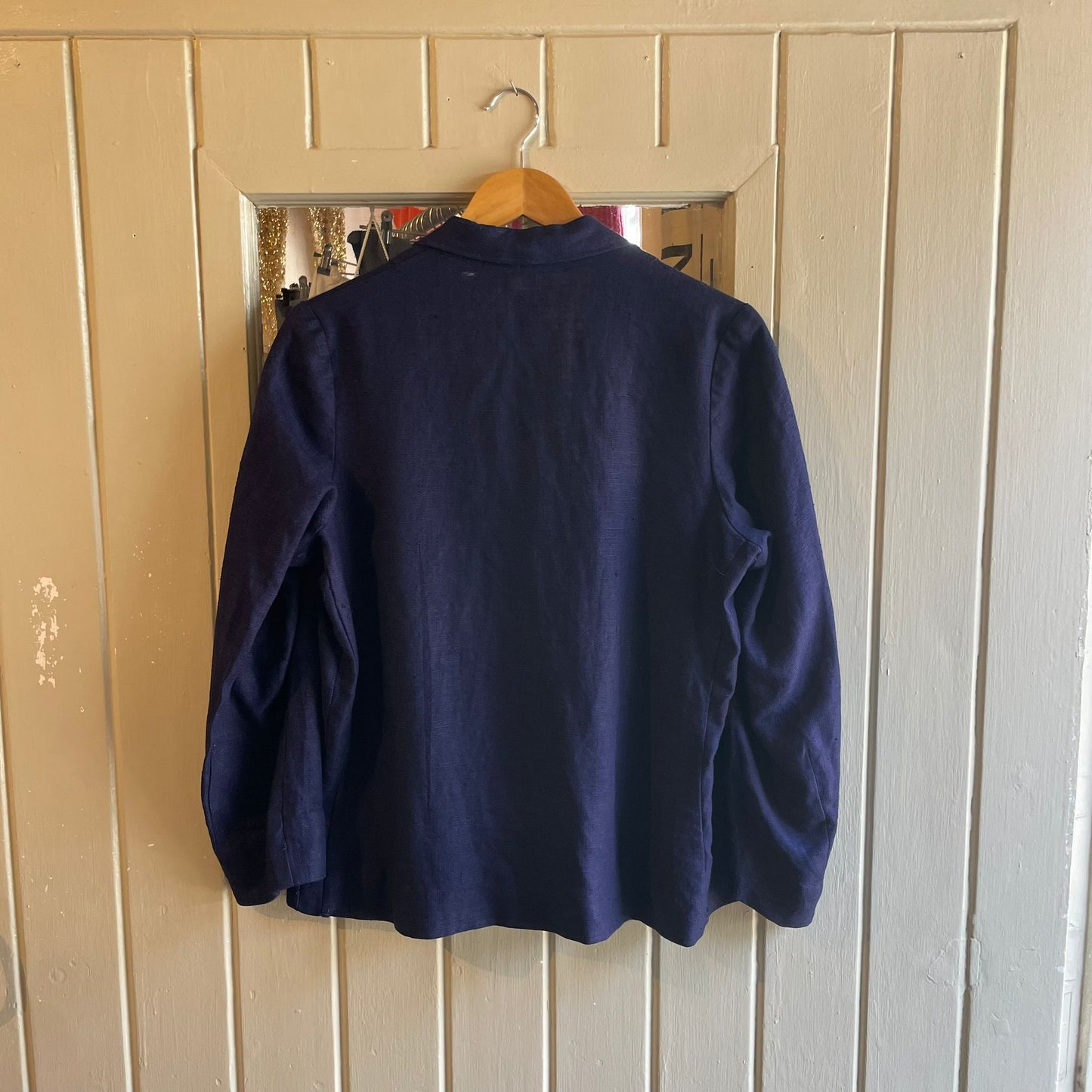 Vintage 70s/80s Navy Blue Linen Open Blazer Jacket