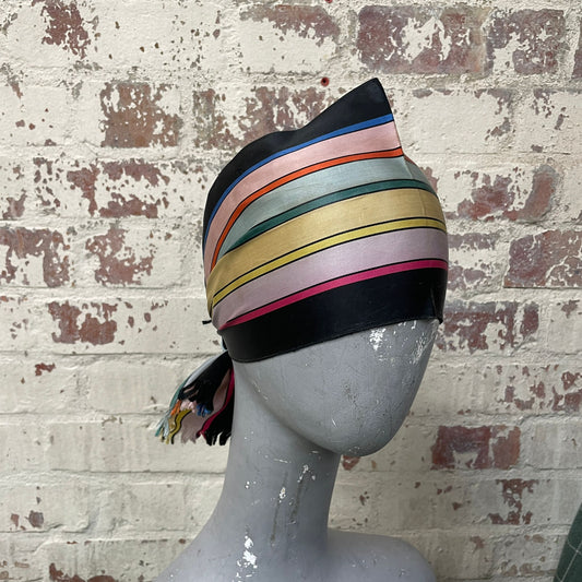 Vintage 1940s Satin Silk Striped Scarf Bandana