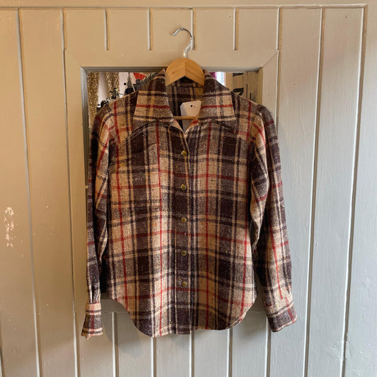 Vintage 70s/80s Brown Check Western Pop Snap Shirt