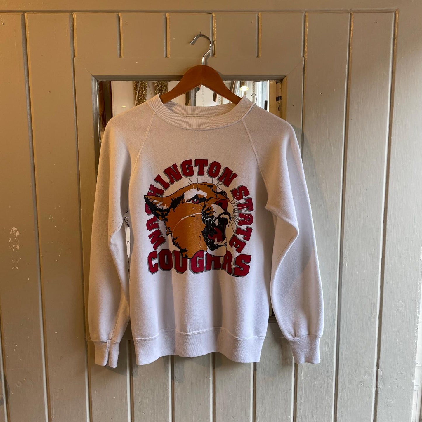 1980s White Graphic College Sweatshirt