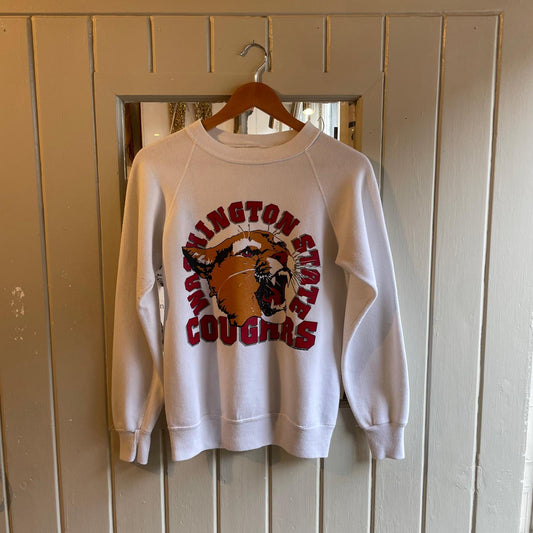 1980s White Graphic College Sweatshirt