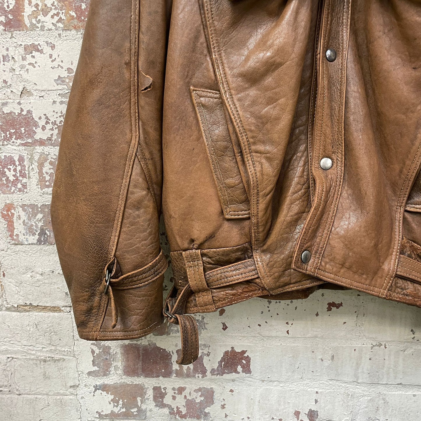 Vintage 1980s 1990s Brown leather Bomber Flight Jacket Coat