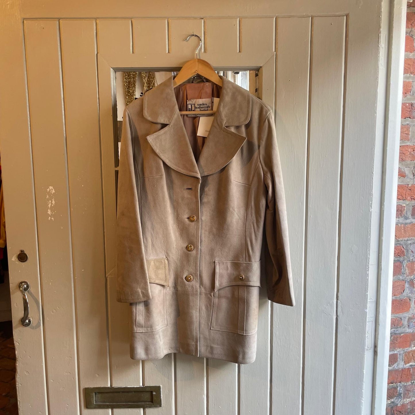 1960s 1970s Beige Suede Leather Button Coat