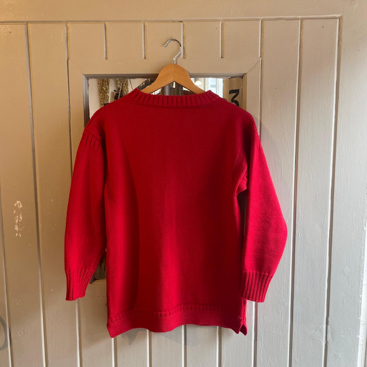 1970s Red Wool British Fisherman Guernsey Jumper