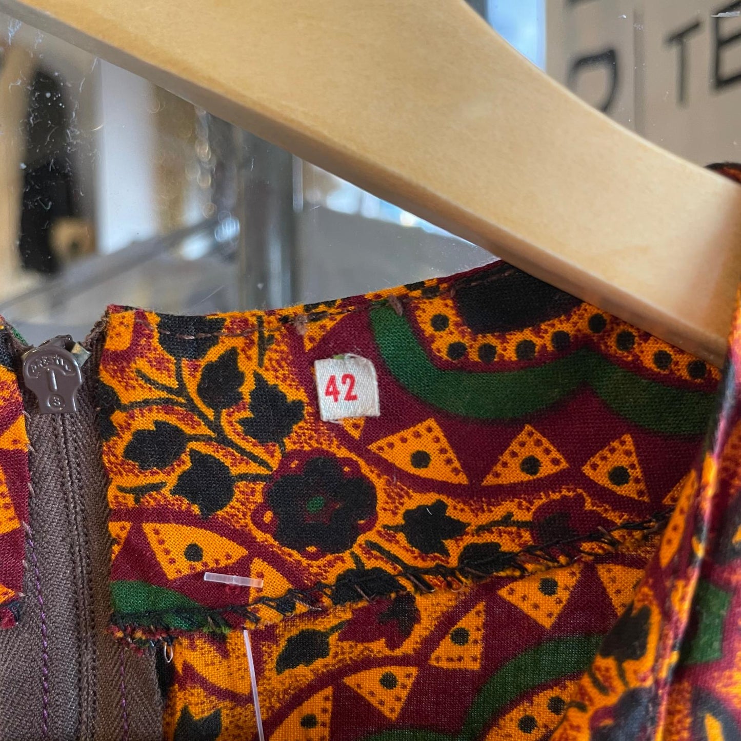 1970s Orange Floral Print Mid Length Dress