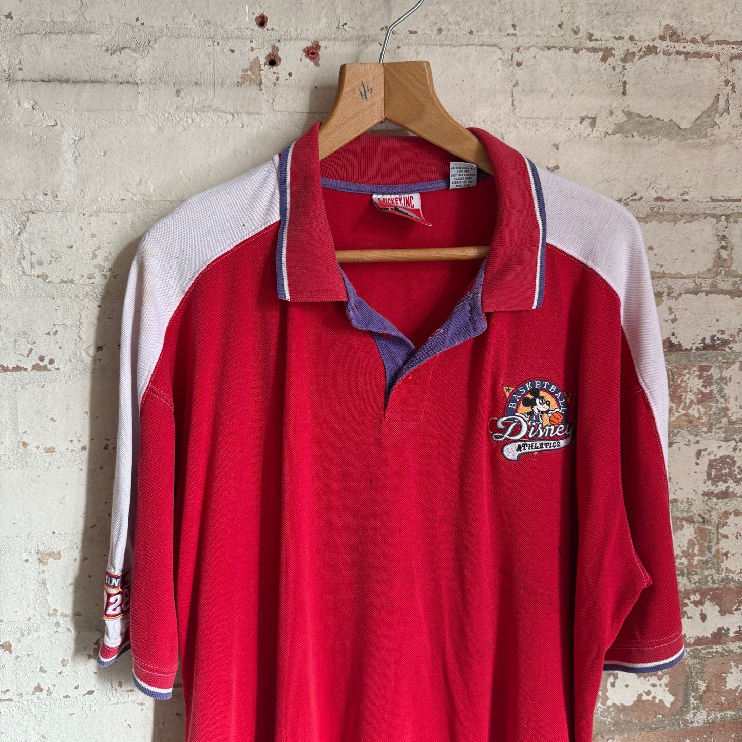 1990s Red Mickey Mouse Disney Polo Shirt Top