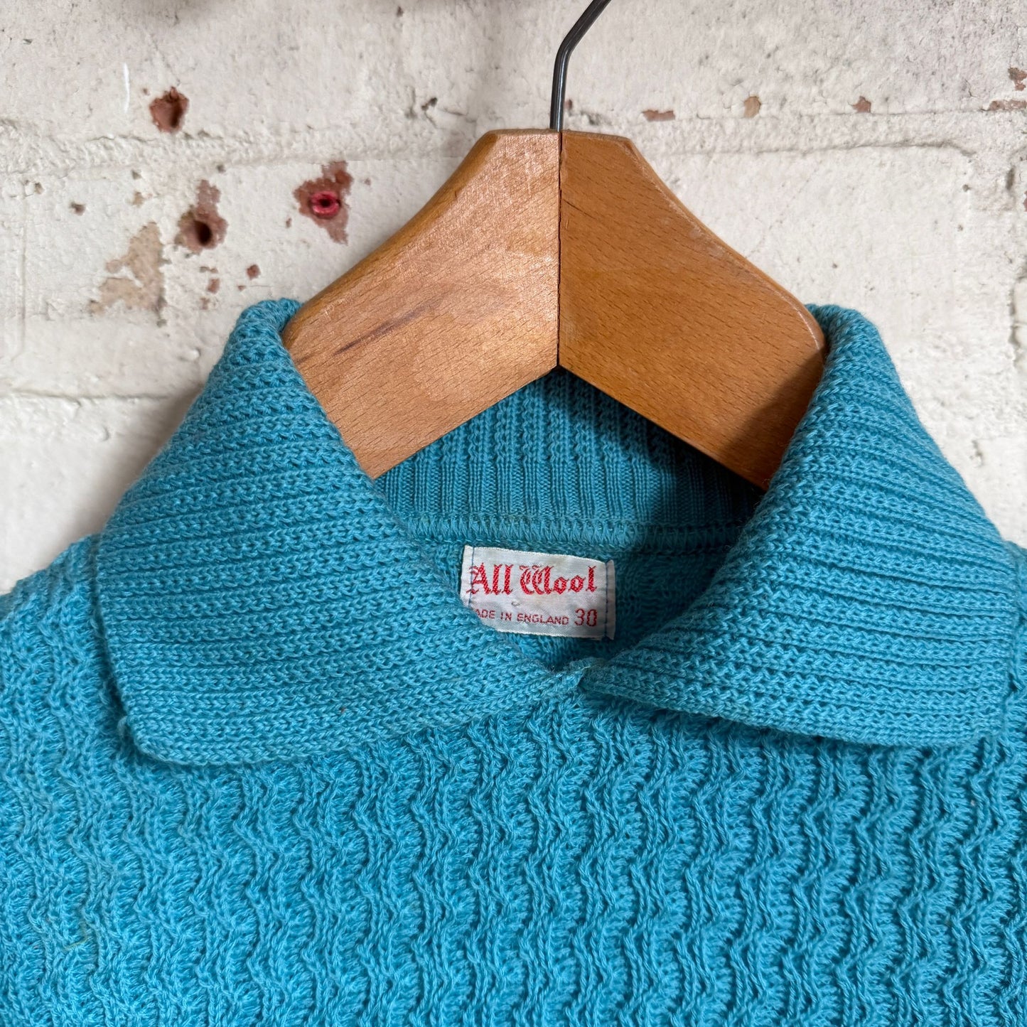 1950s Blue Wool Cable Knitted British Jumper
