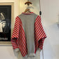1980s Grey Red Striped Bat Wing Zip Sweatshirt Jumper