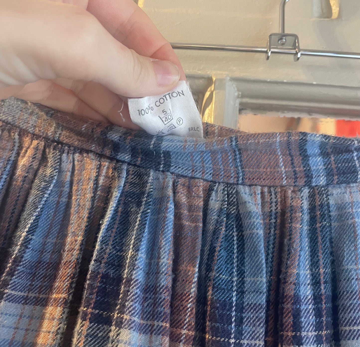 1970s Blue Checked Cotton Skirt
