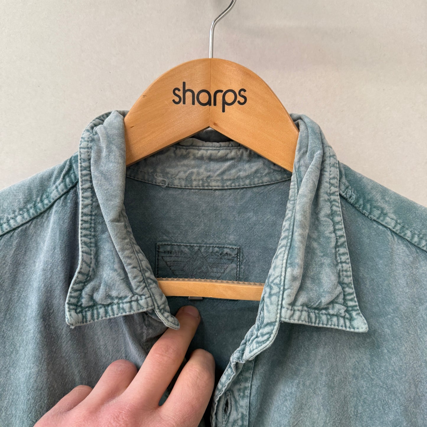 1980s Stone Wash Turquoise Button Shirt