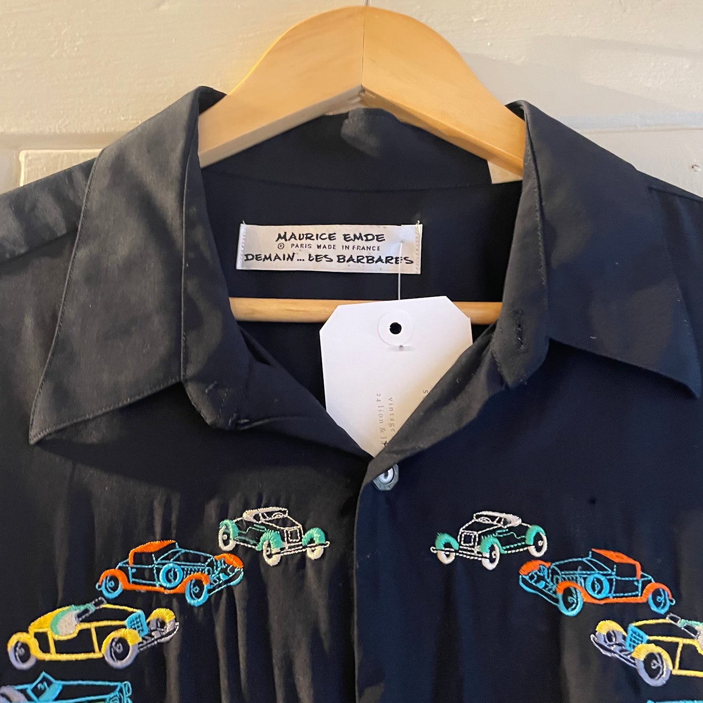 1990s Black Maurice Emde Silk Patterned Shirt