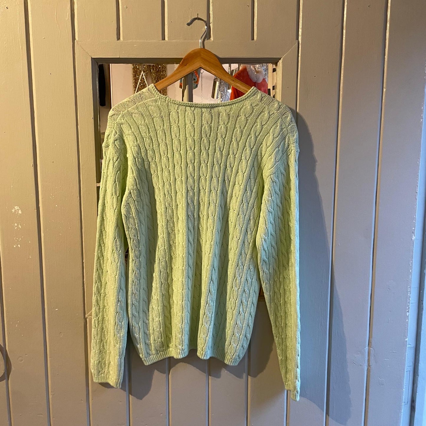 1990s Lime Green Knitted Cable Jumper