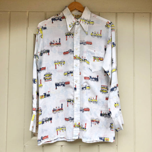 1970s Beeline Graphic White Train Shirt