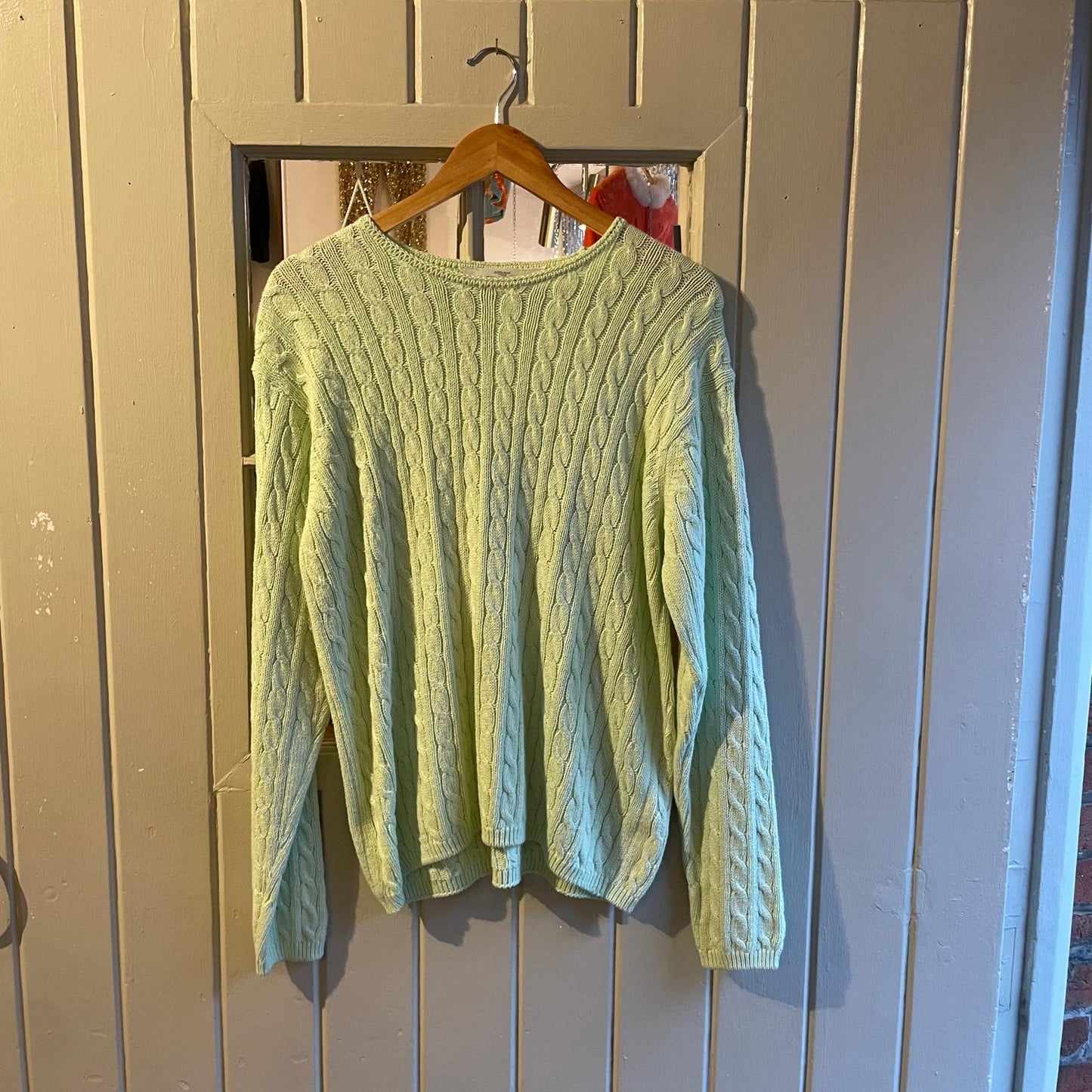 1990s Lime Green Knitted Cable Jumper