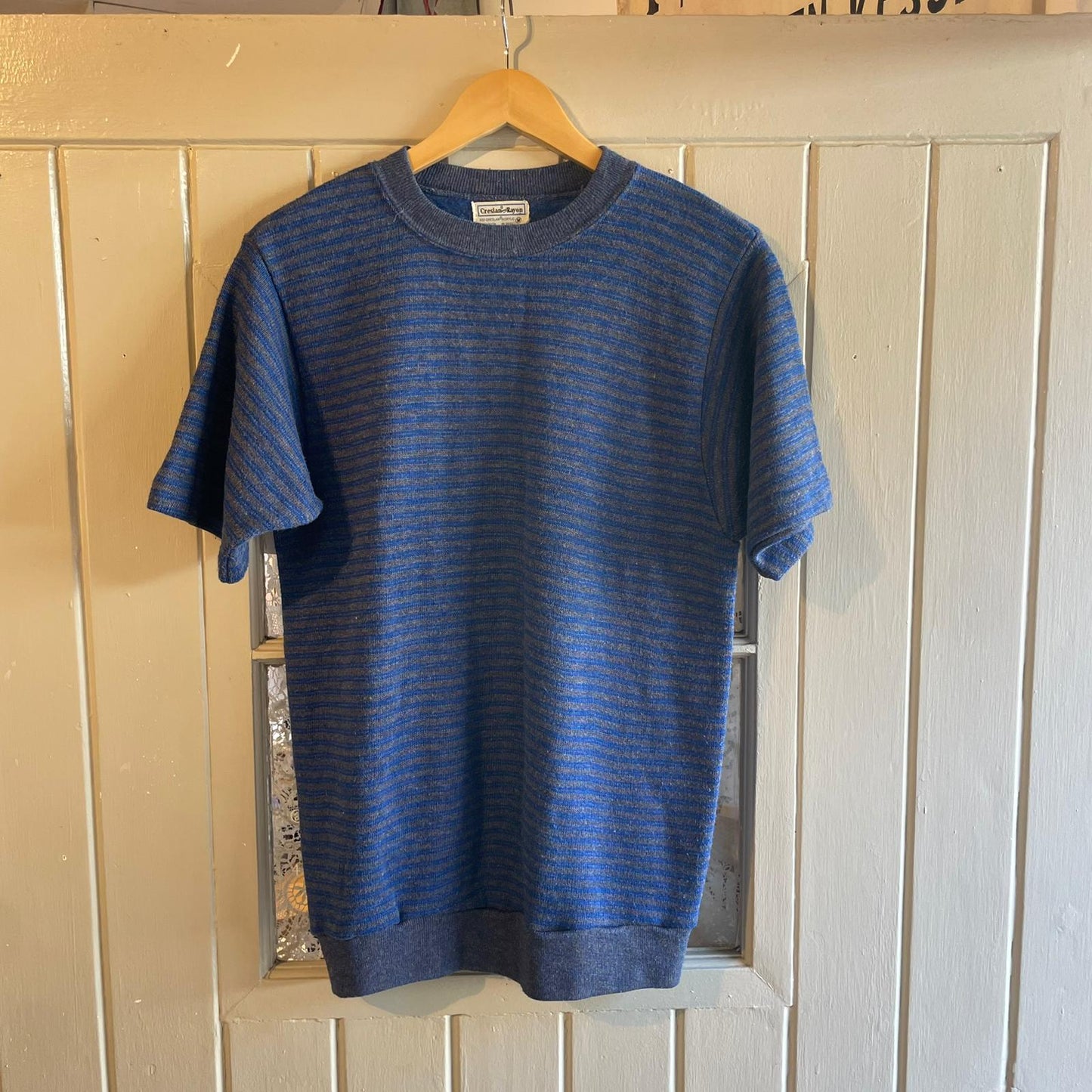 1960s Blue Striped Short Sleeved Sweatshirt