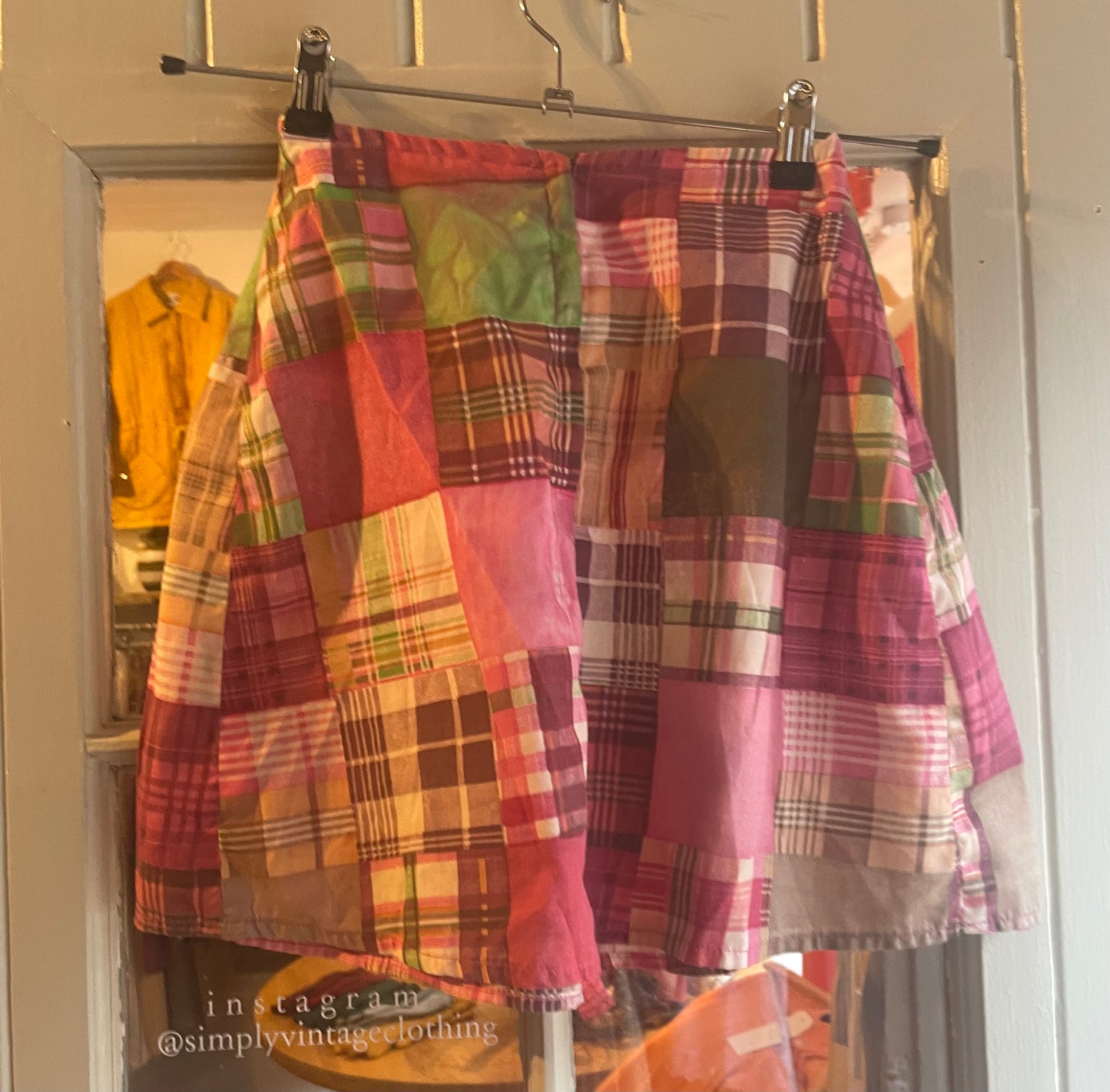 1970s Multi Coloured Checked Patchwork Skirt