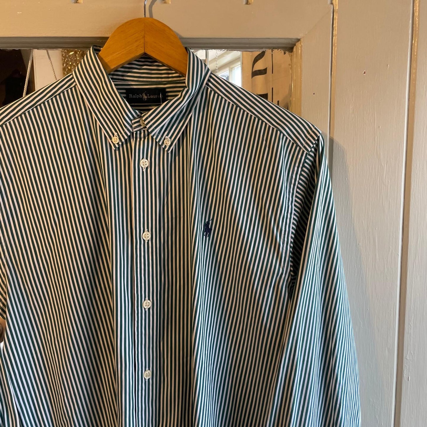 1990s Green Striped Ralph Lauren Button Up Shirt