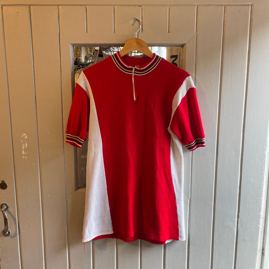 1970s Red and White Cycling Knitted Zip T-shirt