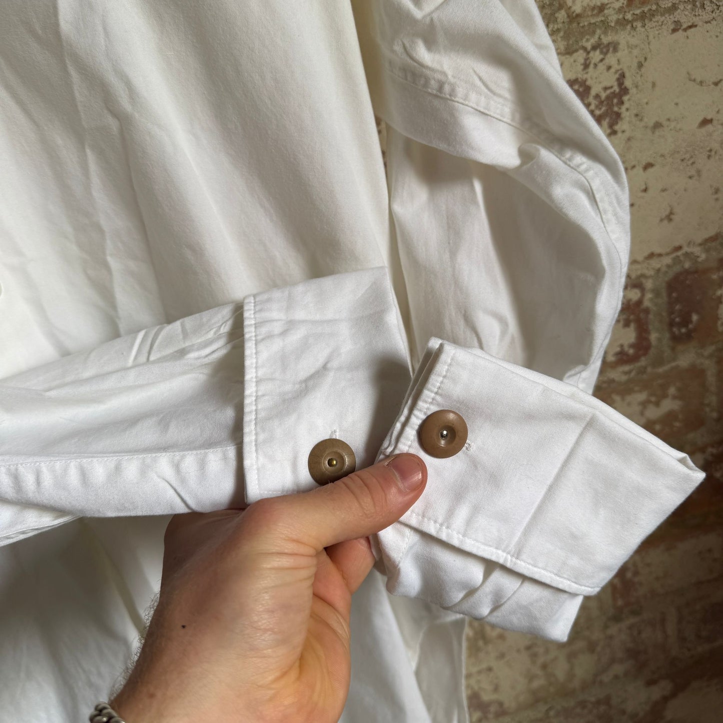1940s White British Collarless Formal Shirt