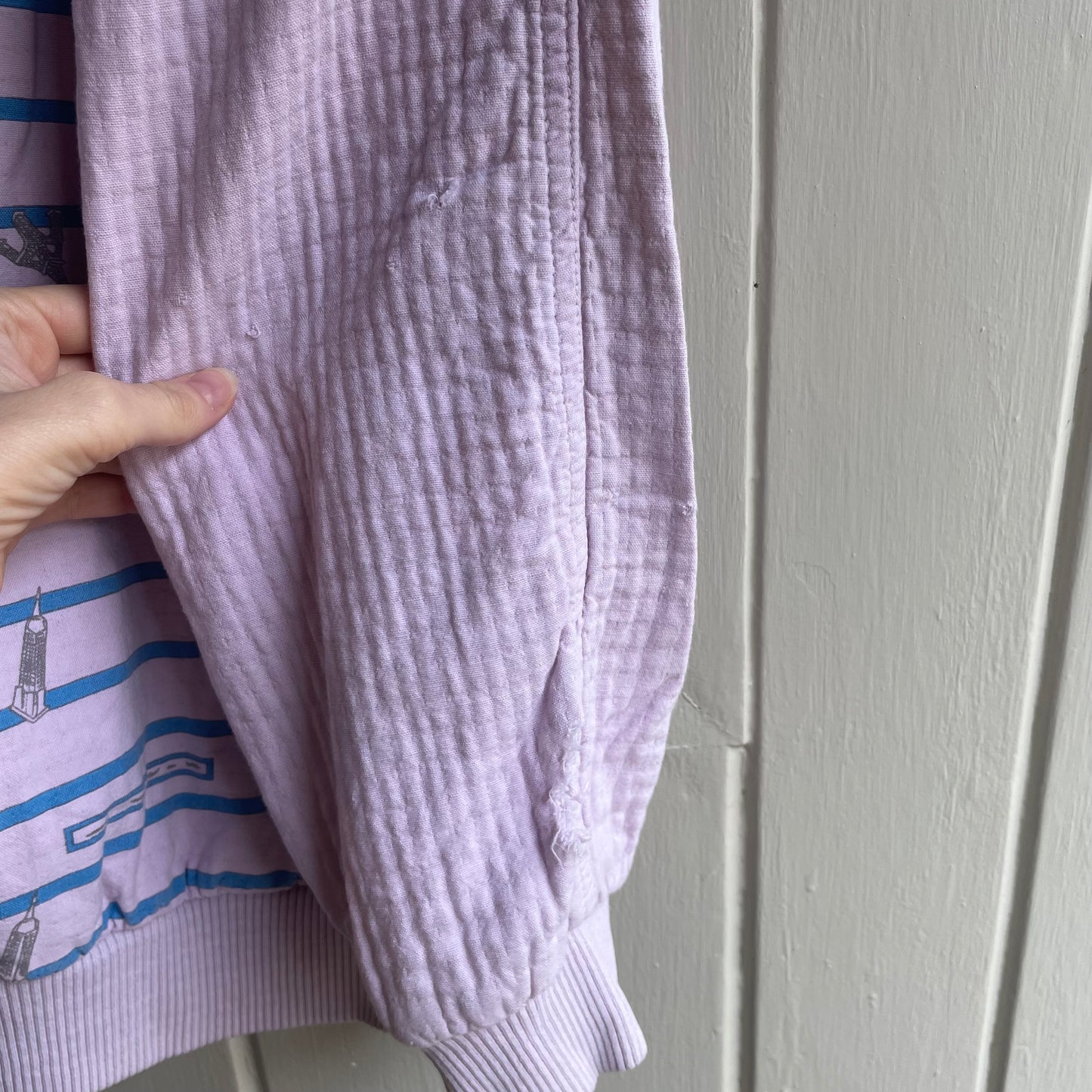 1980s Pink Stripe 1/4 Zip Detail Design Sweatshirt Jumper