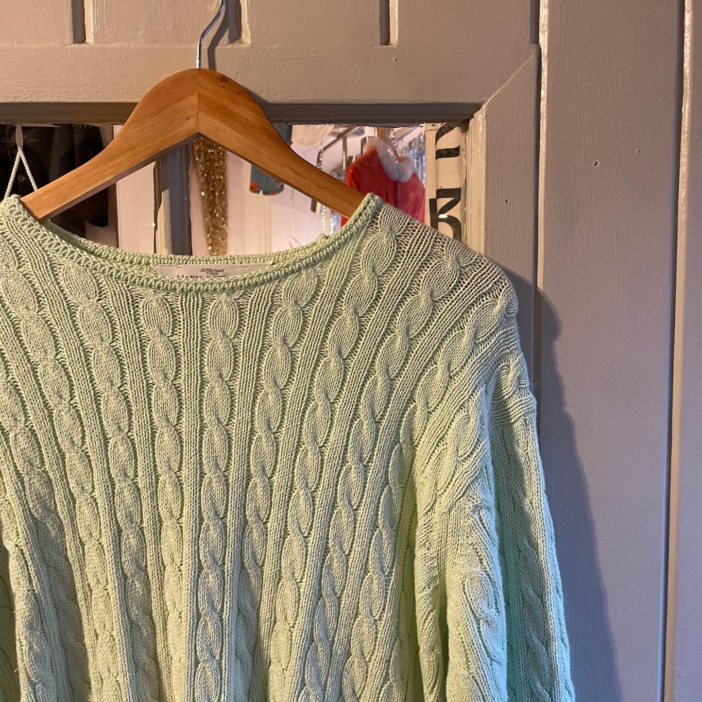 1990s Lime Green Knitted Cable Jumper