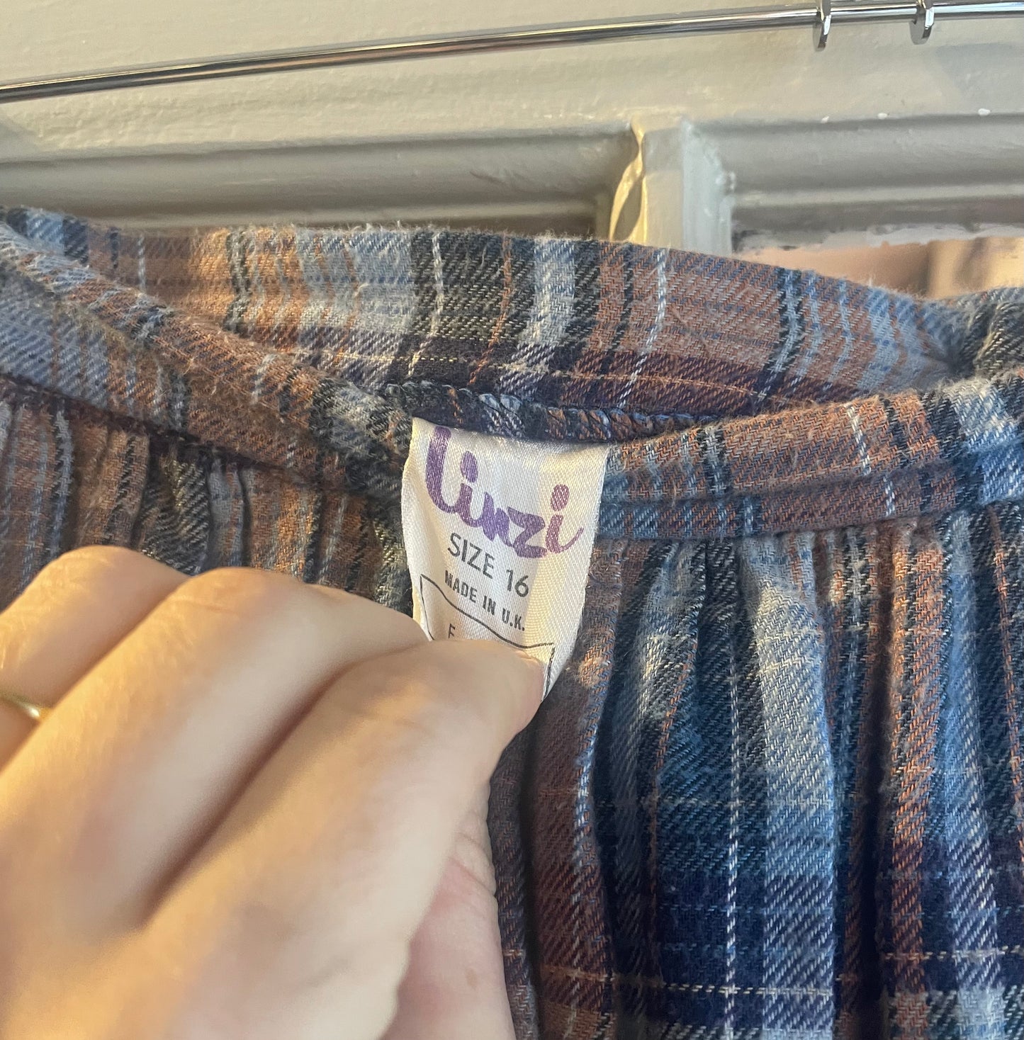 1970s Blue Checked Cotton Skirt