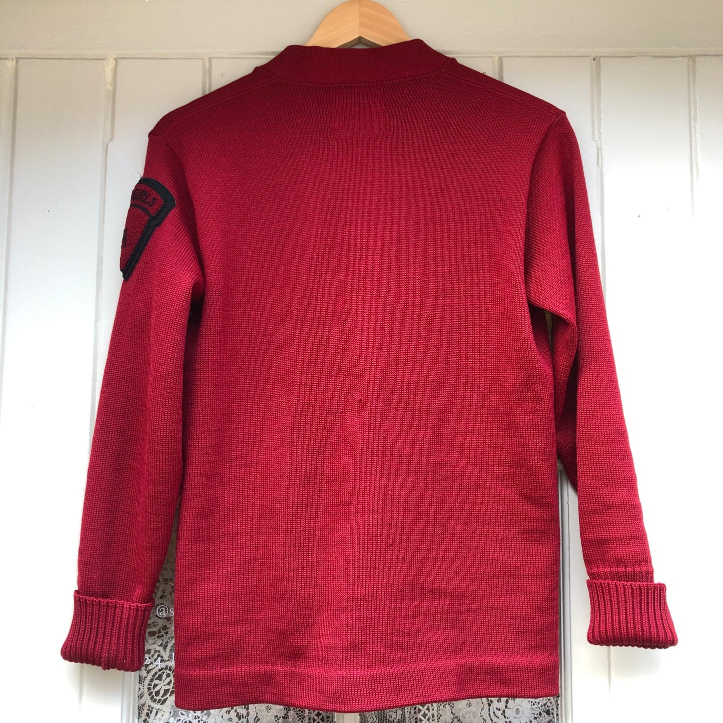 1970s Red Wool Letterman Cardigan Jumper