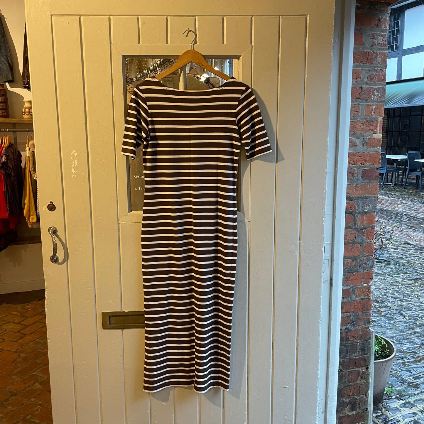 1990s Brown Striped Laura Ashley Cotton Dress