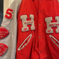 1970s Red and Grey Leather Varsity College Bomber Jacket
