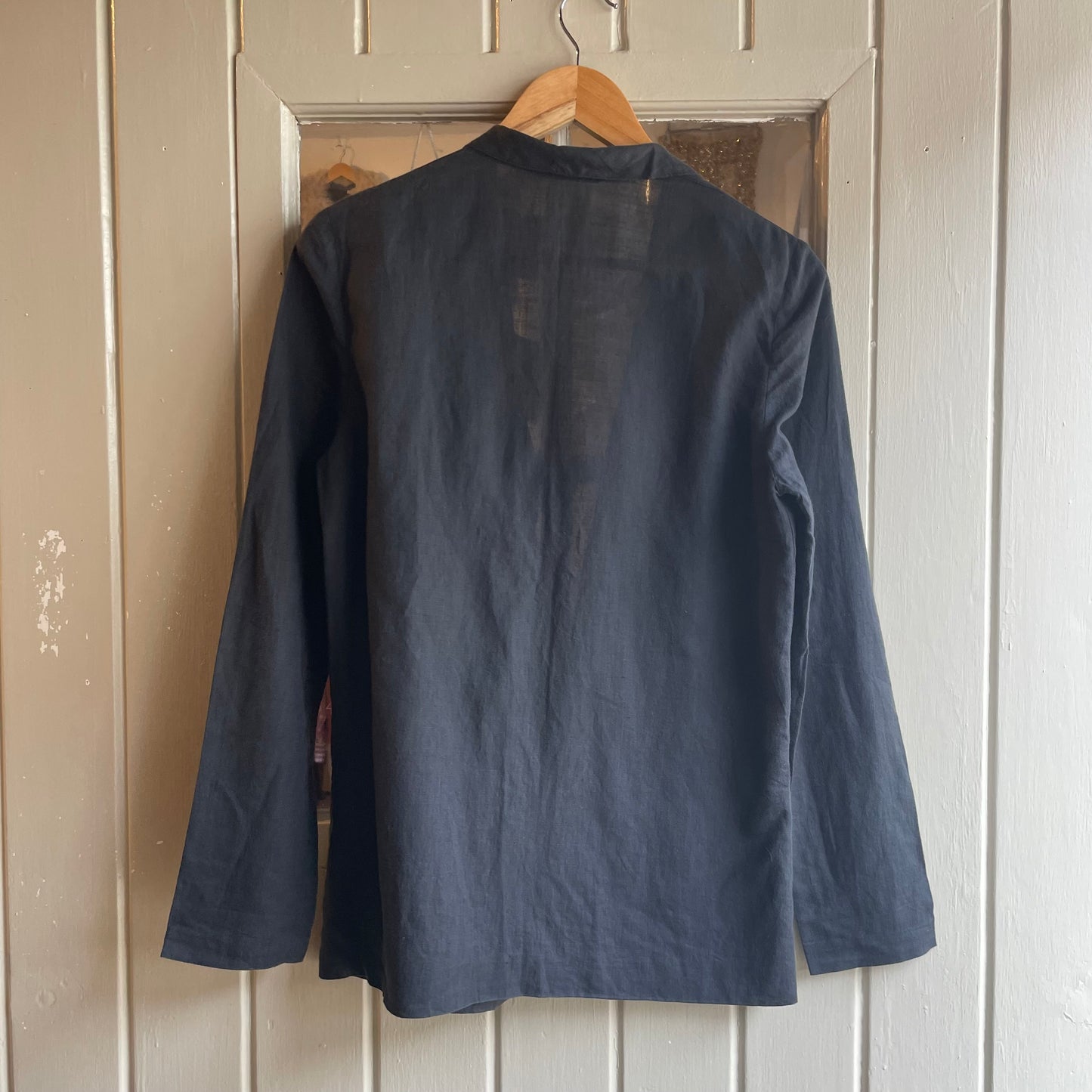 1980s Black Linen Open Blazer Style Jacket