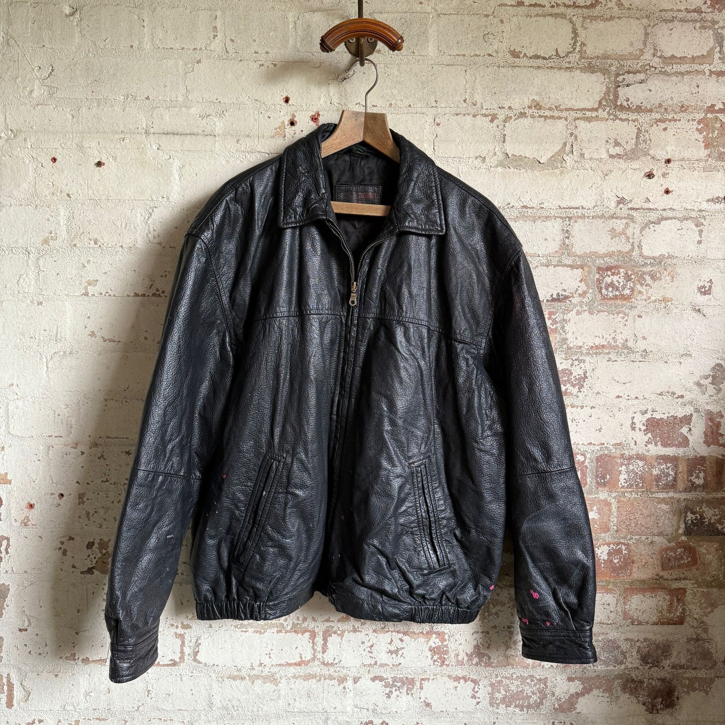1990s Black Leather Bronx Zip Jacket
