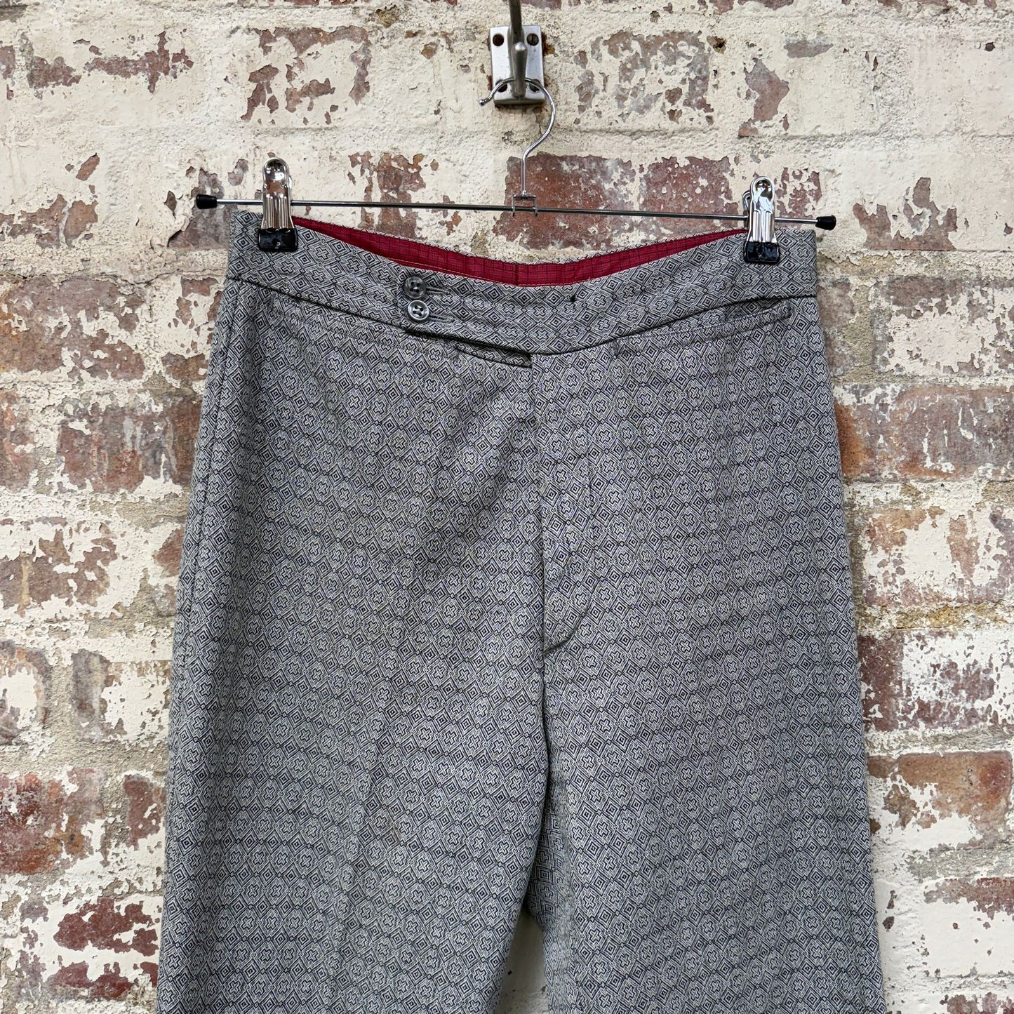 Grey 1970’s Patterned Chino Flared Trousers