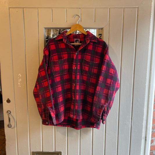 1980s Red and Purple Buffalo Work Flannel Overshirt