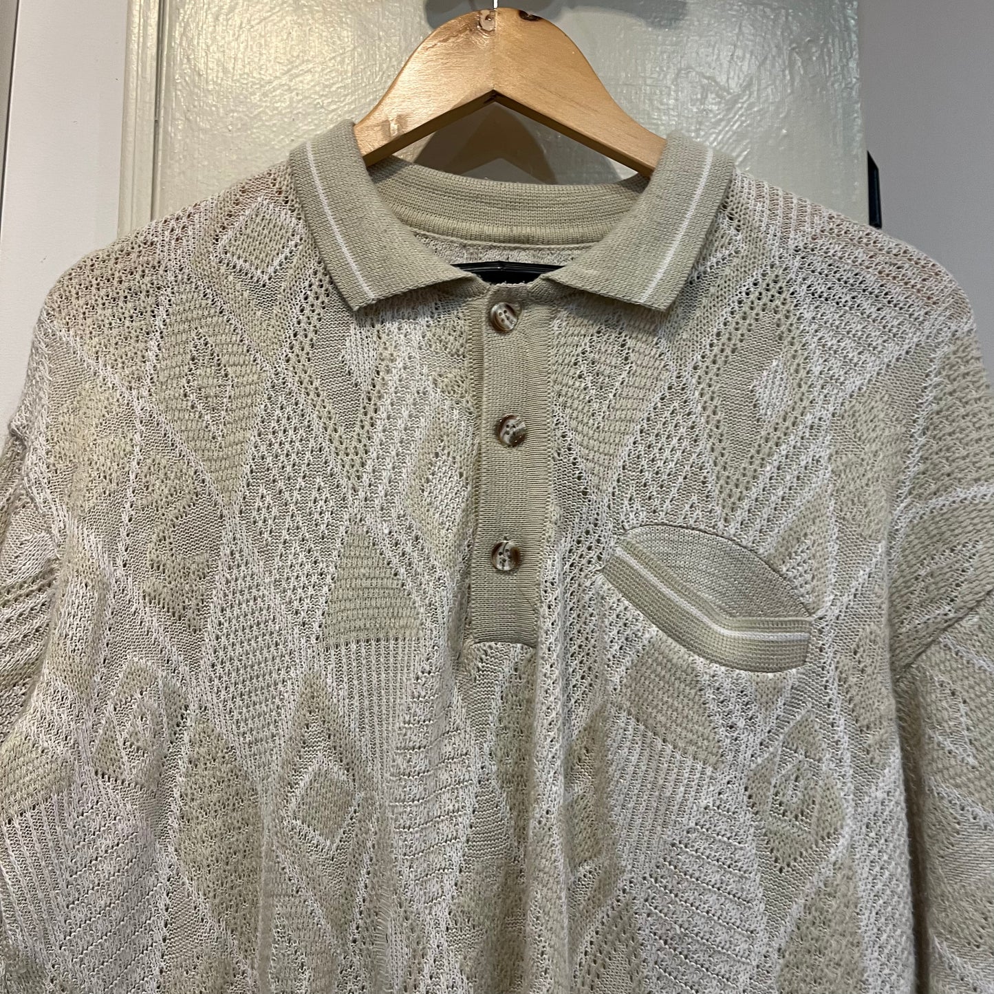 1970s Beige Knitted Polo Shirt