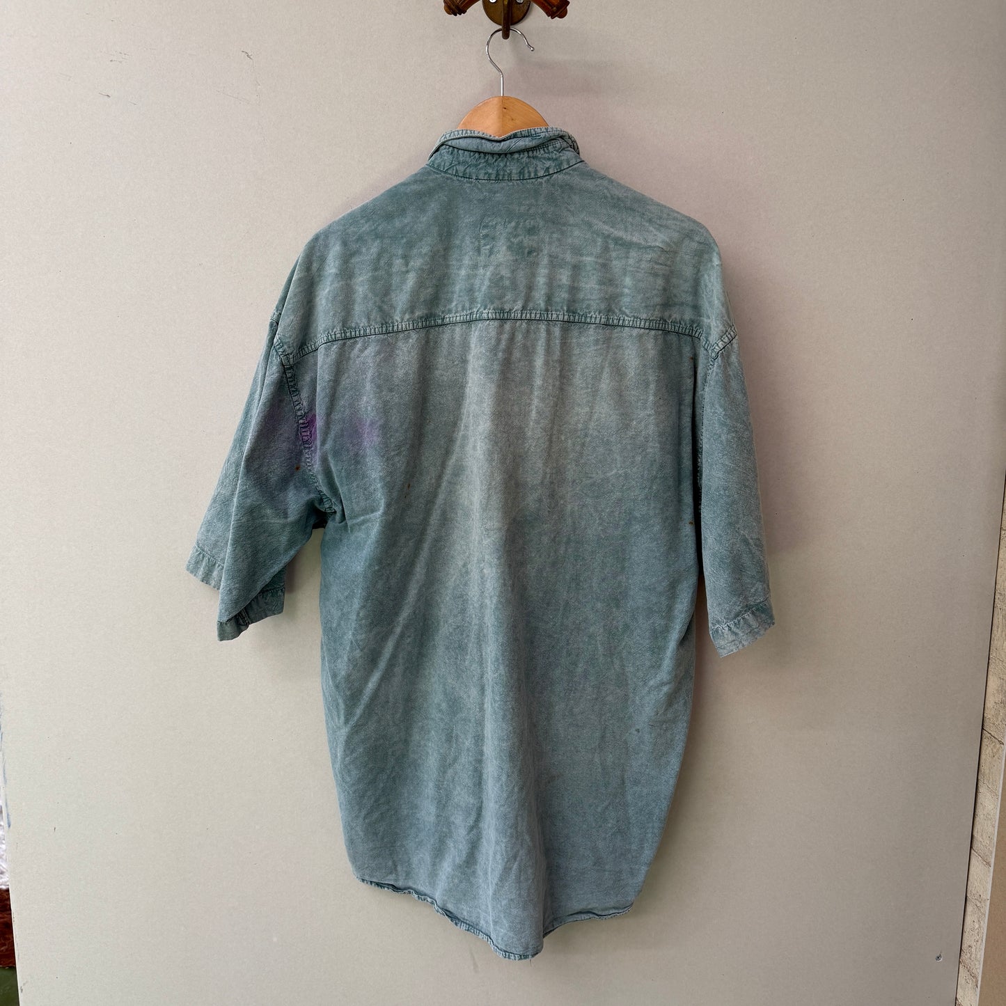 1980s Stone Wash Turquoise Button Shirt