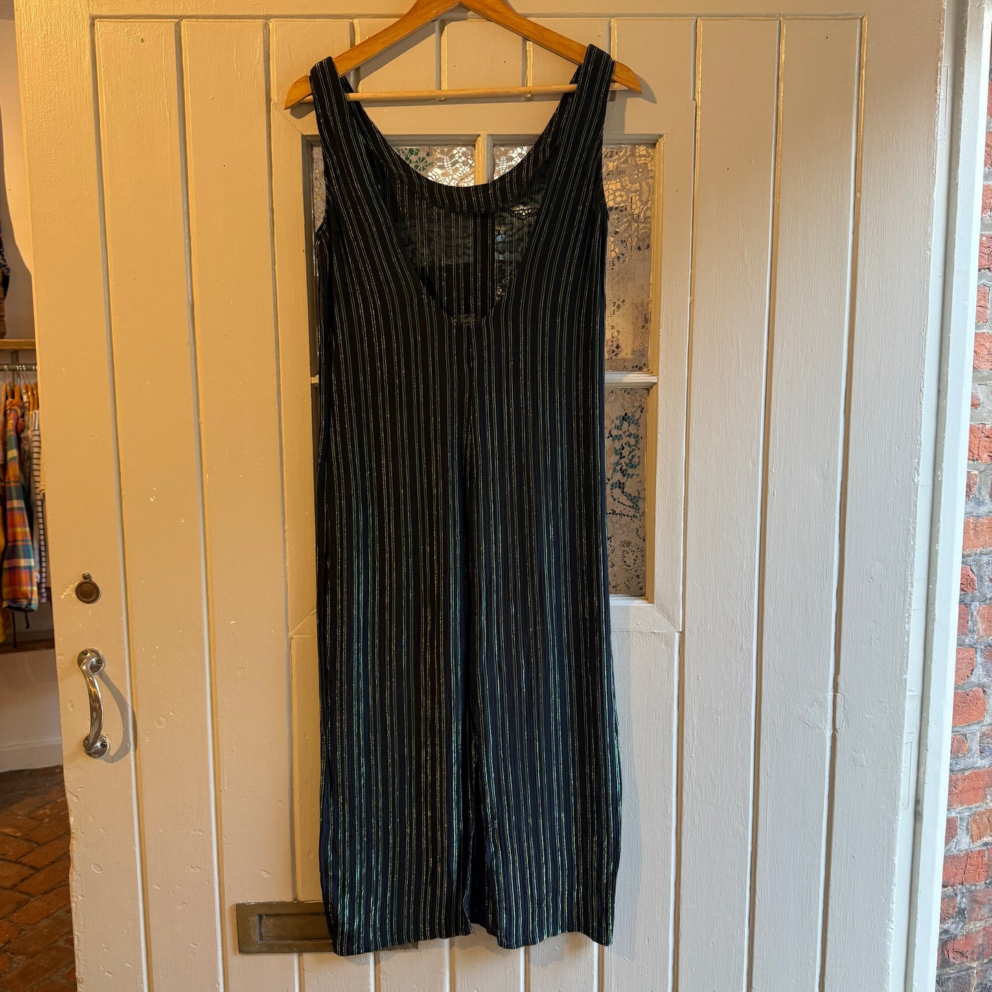 1970s Green Striped Miss Selfridge Long Dress