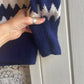 1970s White and Blue Hand Knitted Cardigan Jumper