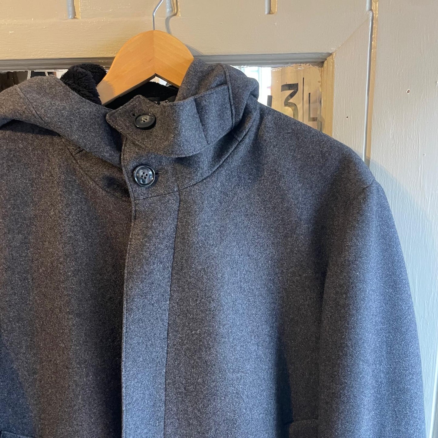 2008 Grey Wool Armani Long Hooded Coat