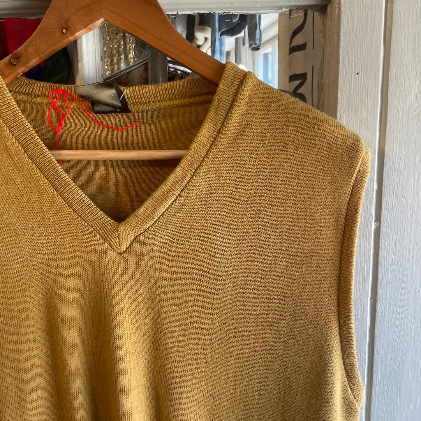 1970s 1980s Mustard  Knitted Tank Top Sweater Vest Jumper