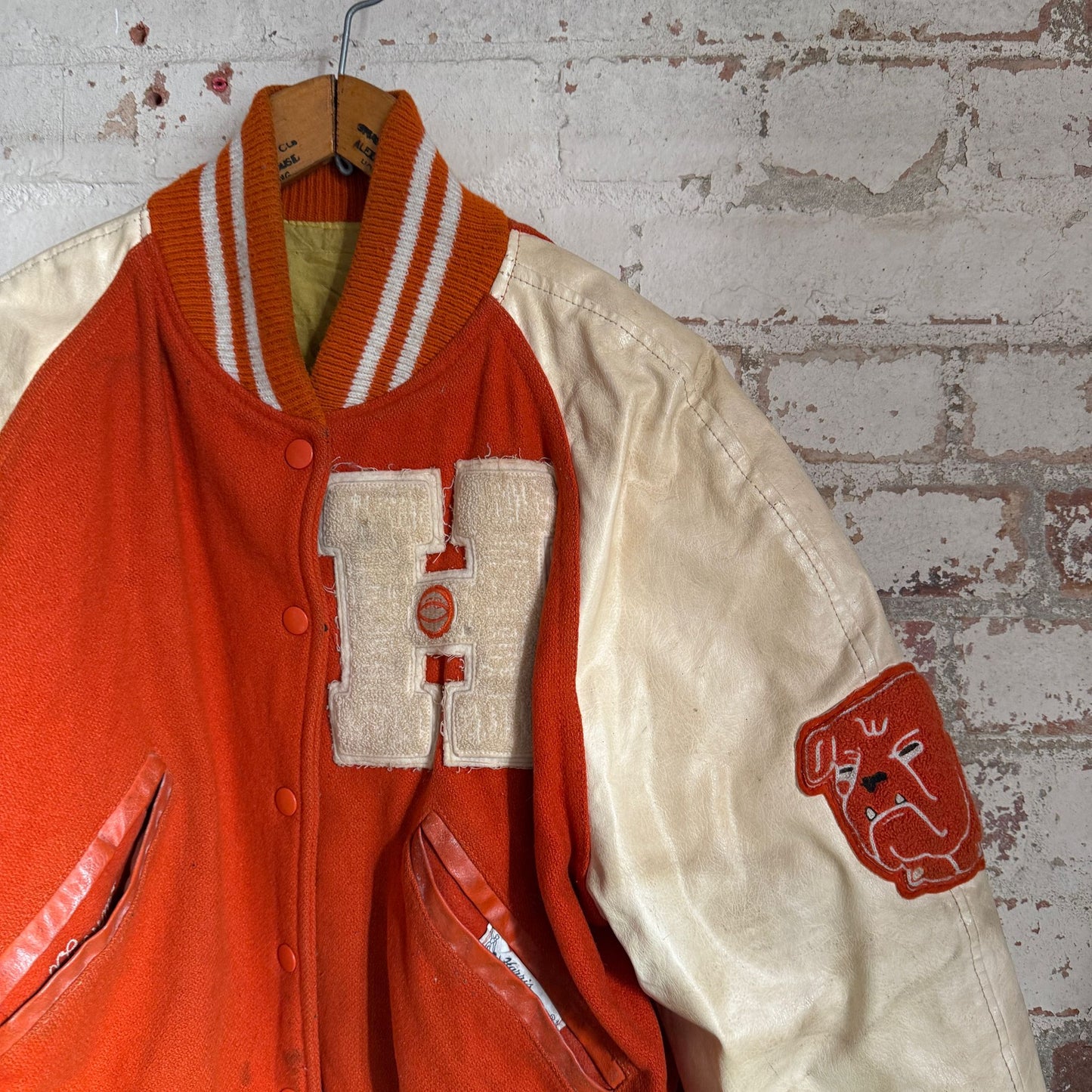 1960s Orange and Cream Wool Leather Varsity College Jacket