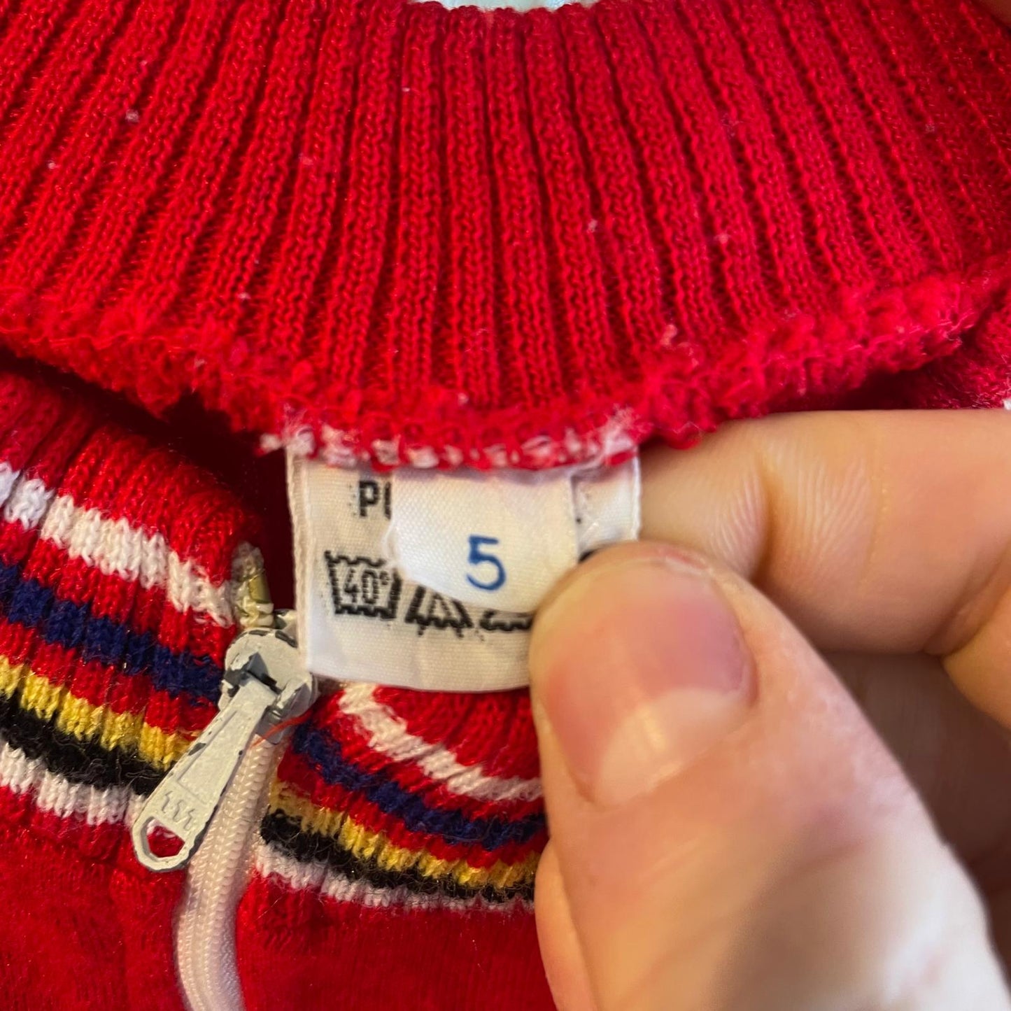 1970s Red and White Cycling Knitted Zip T-shirt