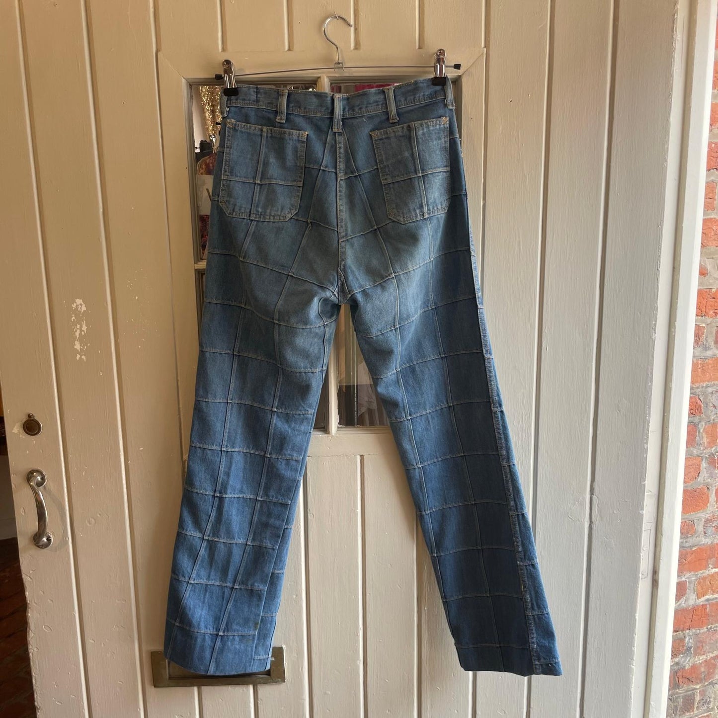 Vintage 70s/80s Blue Denim Patchwork Panel Jeans Flares