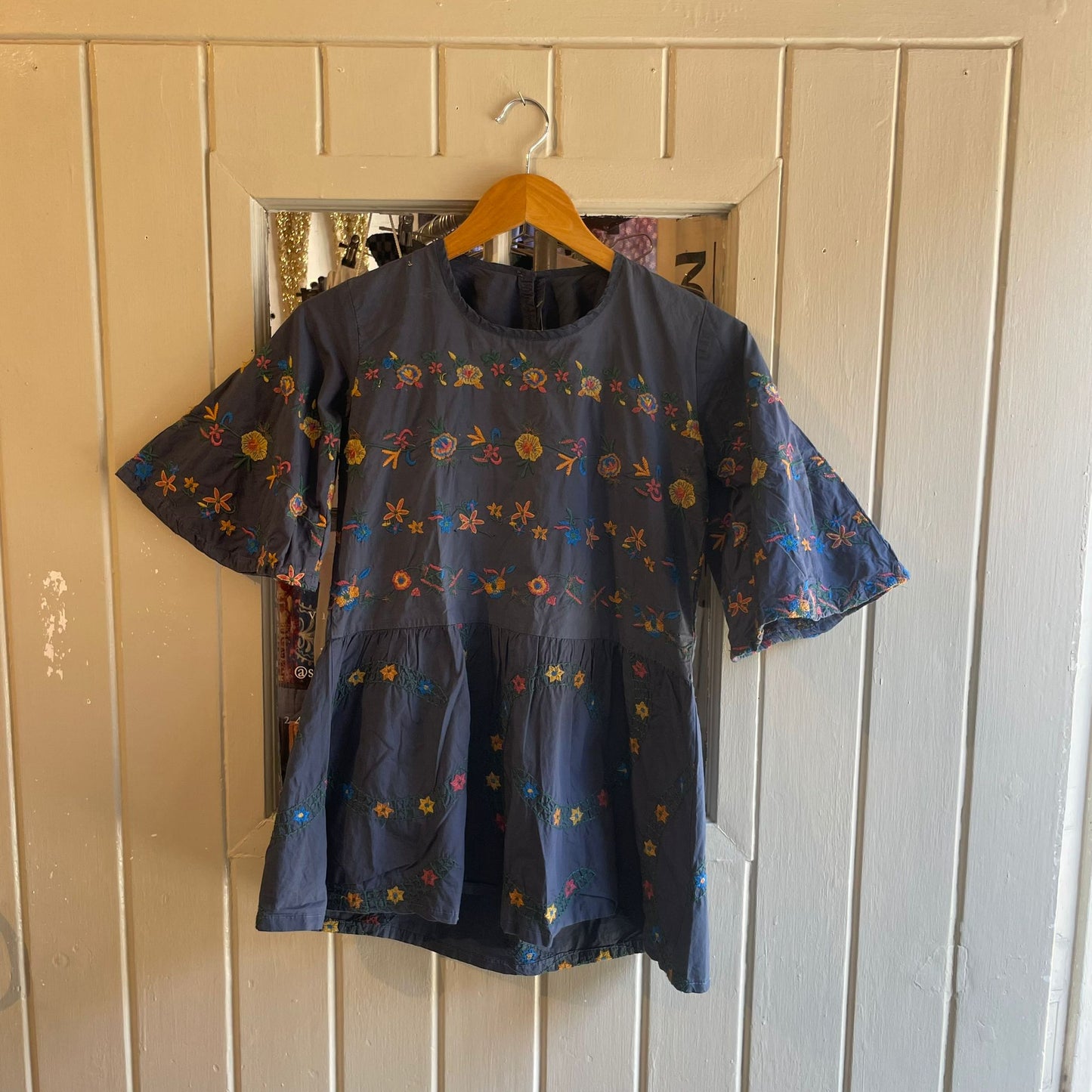 Vintage 70s/80s Navy Cotton Boho Style Blouse Shirt