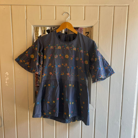 Vintage 70s/80s Navy Cotton Boho Style Blouse Shirt