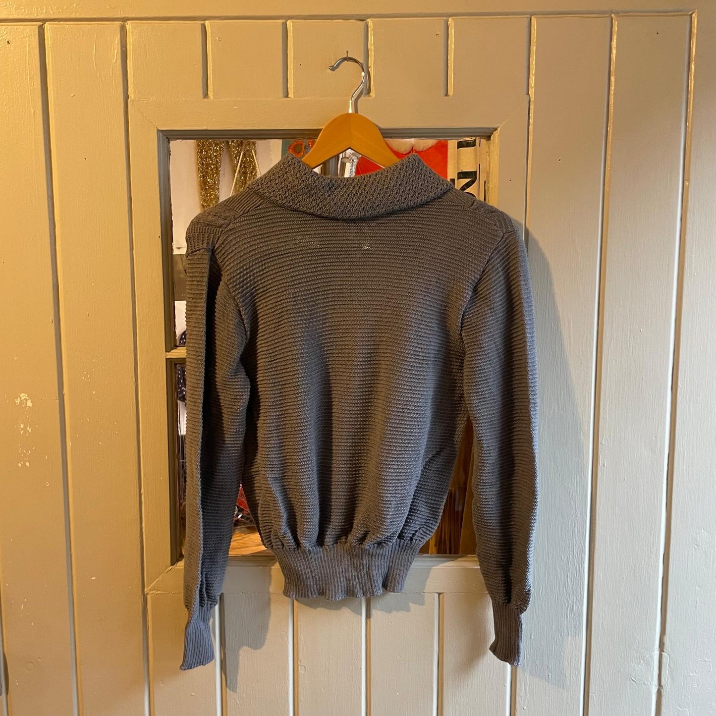 1950s Grey Wool Collared Knitted British Jumper