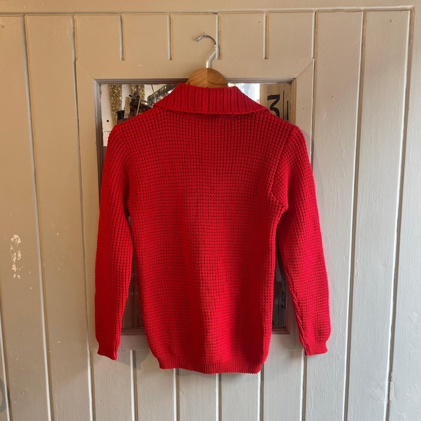 1960s Red Collared Knitted British Jumper Cardigan