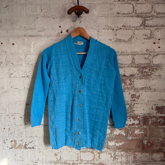 1960s Blue Wool Button up Cardigan Jumper