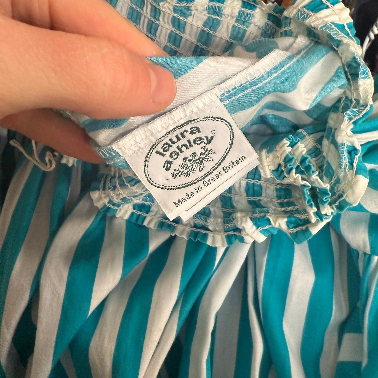 1980s Blue Striped Laura Ashley Cotton Skirt