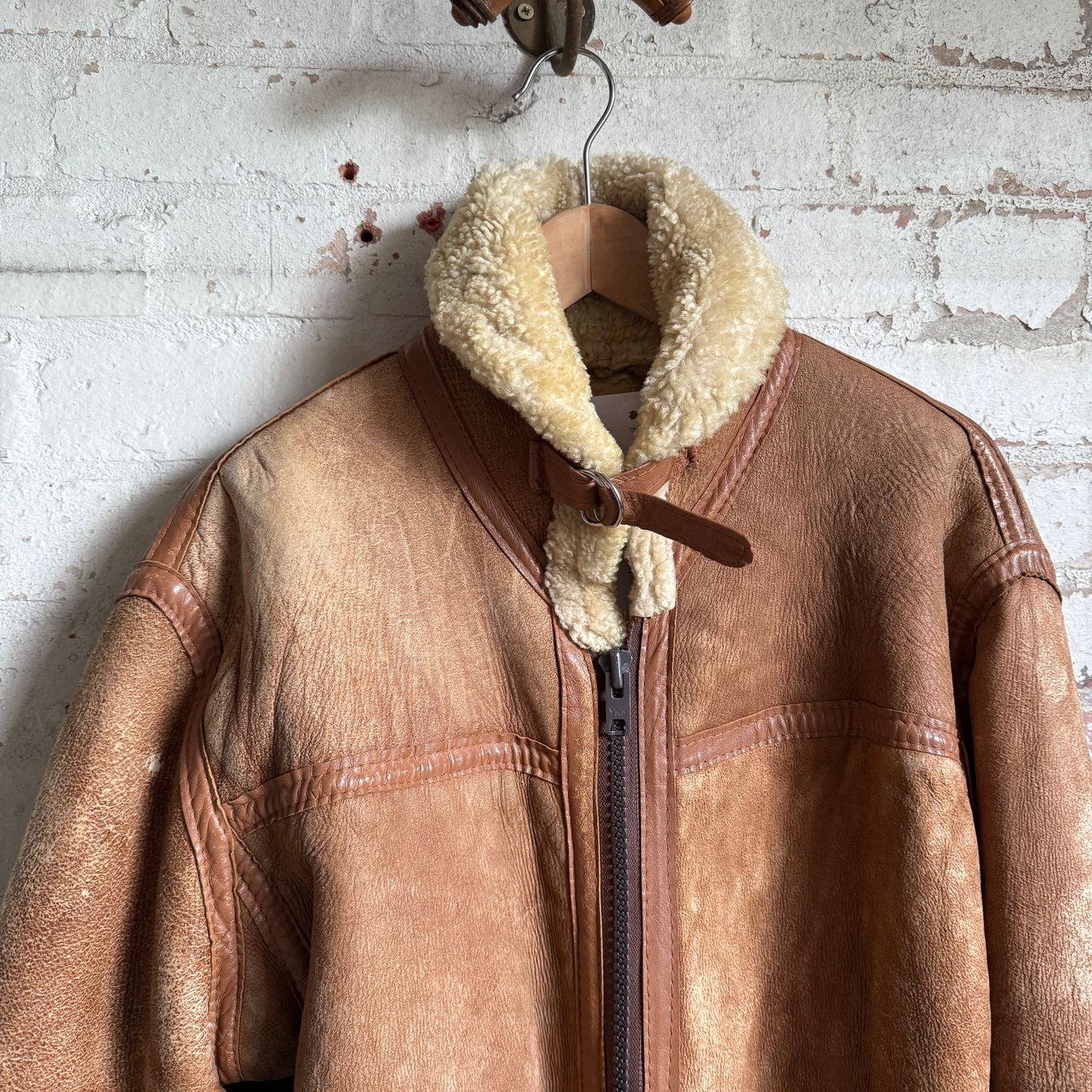 1970s Brown Leather Shearling Coat Jacket