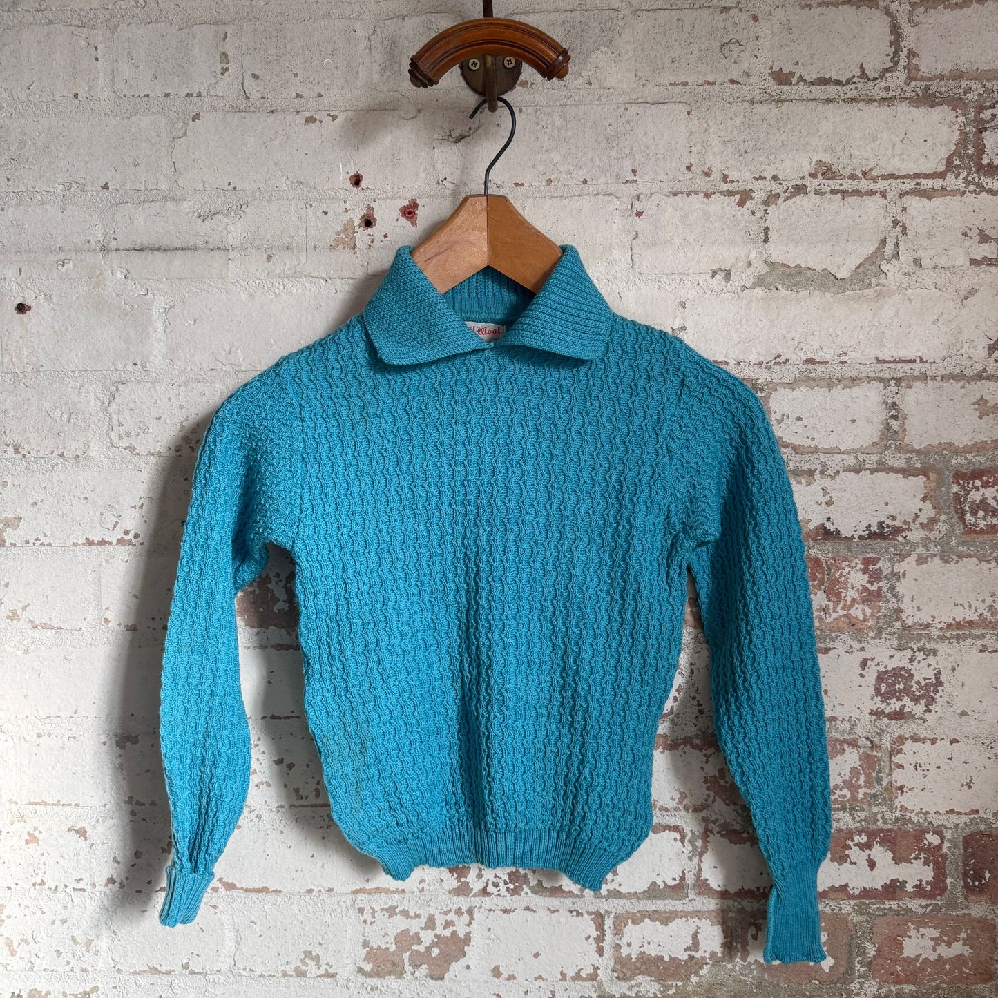 1950s Blue Wool Cable Knitted British Jumper